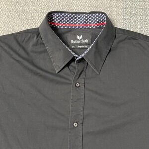 Buttercloth‎ Button Up Shirt Mens 2X Black Short Sleeve Cotton Casual Preppy